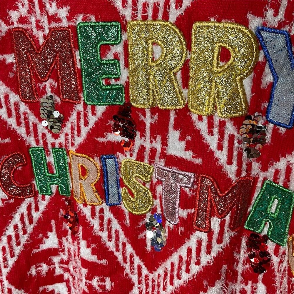 Ugly Christmas 2XL Red Pullover Sweater "Merry Christmas" - Picture 3 of 5